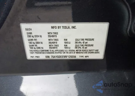 2024 Tesla Model Y Long Range Dual Motor All-Wheel Drive из США, поврежденный, VIN 7SAYGDEE9RF126594